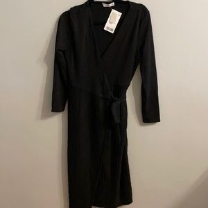Mango black wrap midi dress long sleeve